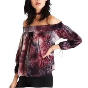 American Eagle Purple Tie Dye Crushed Velvet‎ Off Shoulder Top MED Fairy Grunge